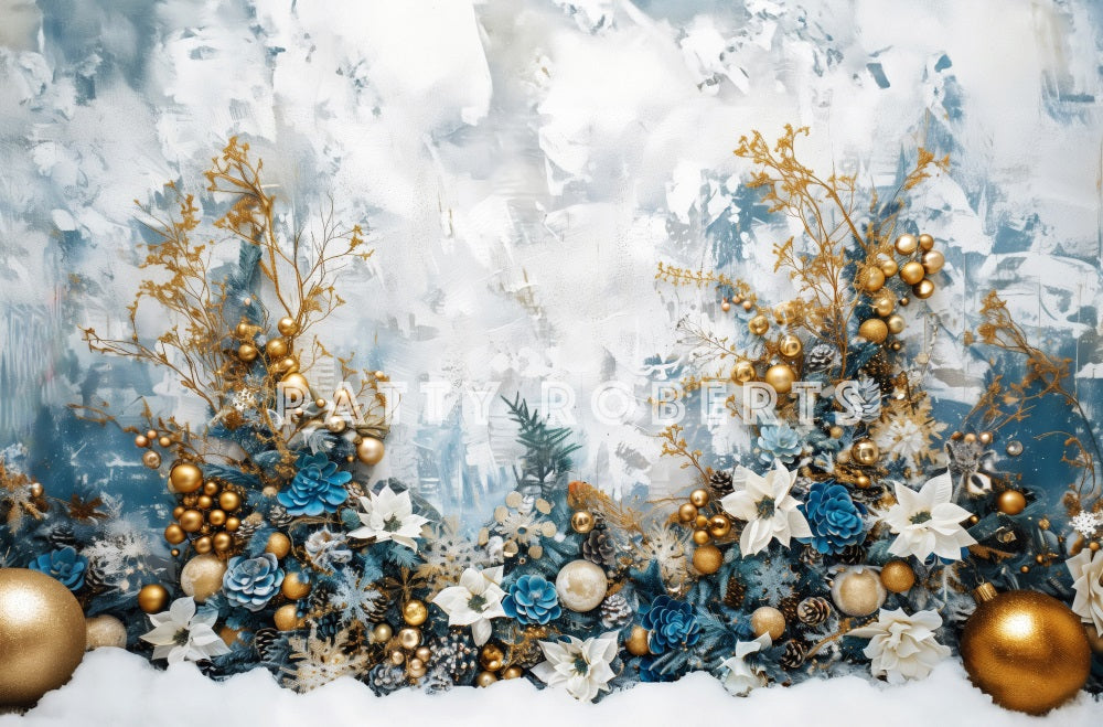 Kate Christmas Boho Blue Flowers Wall Backdrop Designed by Patty Robert