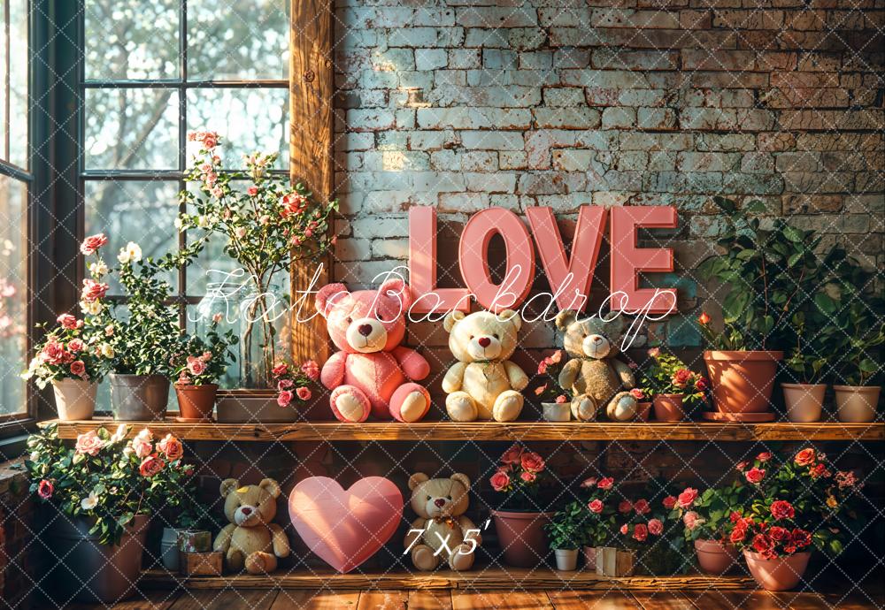 Kate Valentine Love Teddy Bear Floral Backdrop Designed by Emetselch