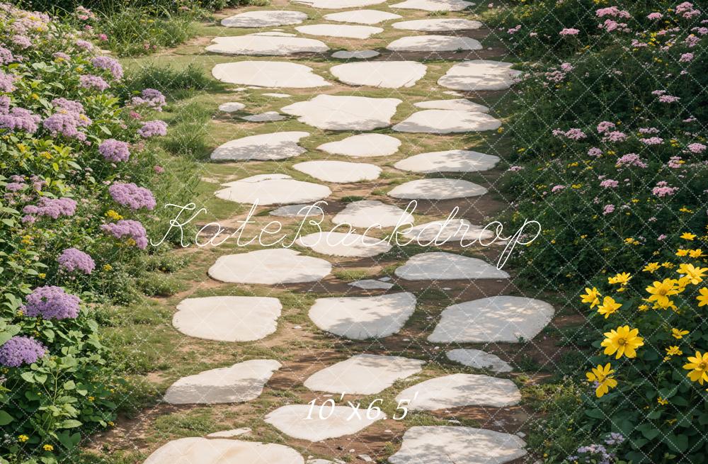 Sentiero in Pietra Primaverile Giardino Fiorito Sfondo per Pavimento Designed by Emetselch