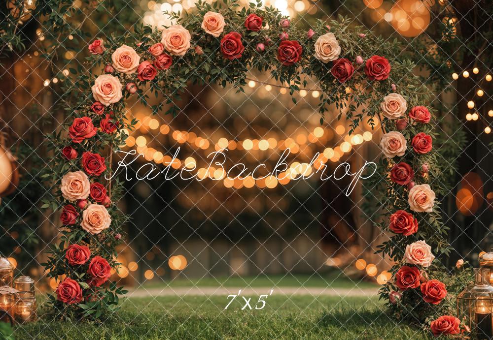 Kate Valentine Flower Arch Lights Garden Wedding Backdrop Designed by Emetselch