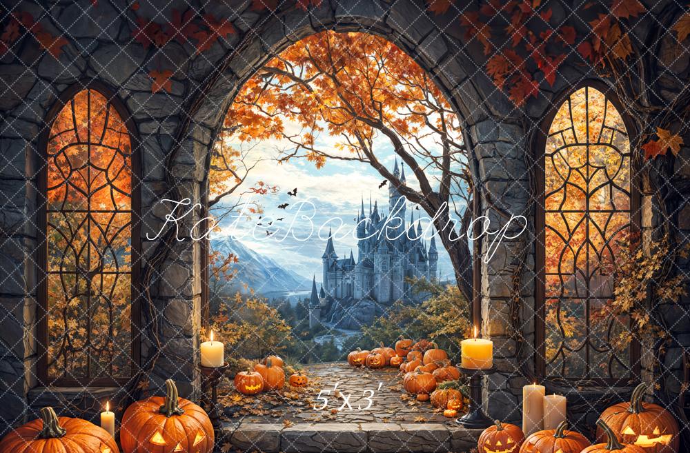 Kate Halloween Arch Maple Castle Pumpkin Backdrop Designed by Emetselch