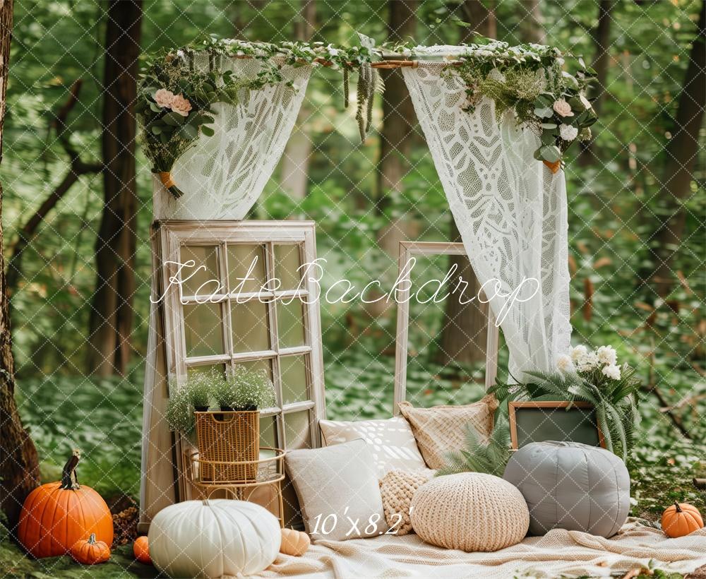 Kate Romantic Forest Nook With Vintage Windows And Pumpkins Backdrop Designed by Patty Robert