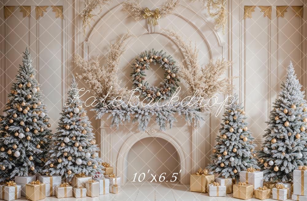 Kate Christmas Trees And Gifts Retro Fireplace Backdrop Designed by Emetselch