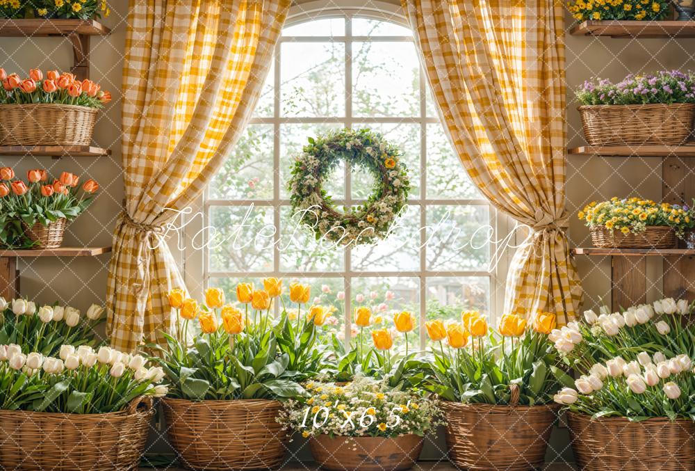 Kate Spring Floral Tulips Window Yellow Backdrop Designed by Emetselch