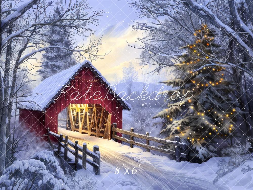 Kate Christmas Red Barn Bridge Backdrop Designed by Lidia Redekopp