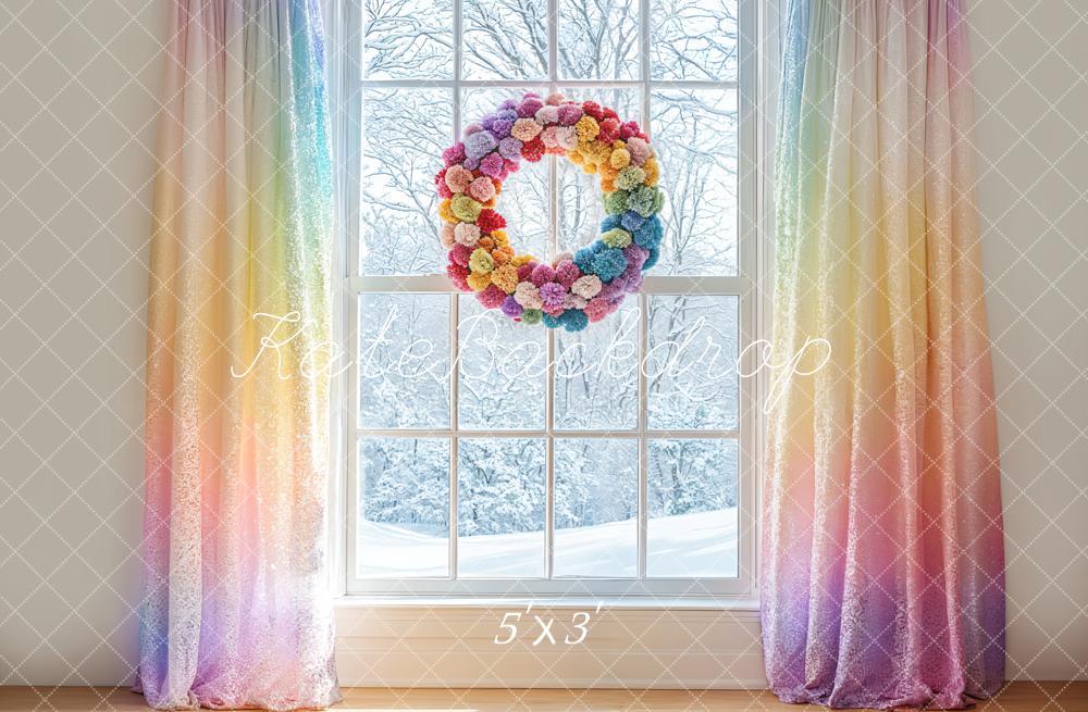 Rainbow Gradient Curtains Window Foto Achtergrond Designed by Emetselch