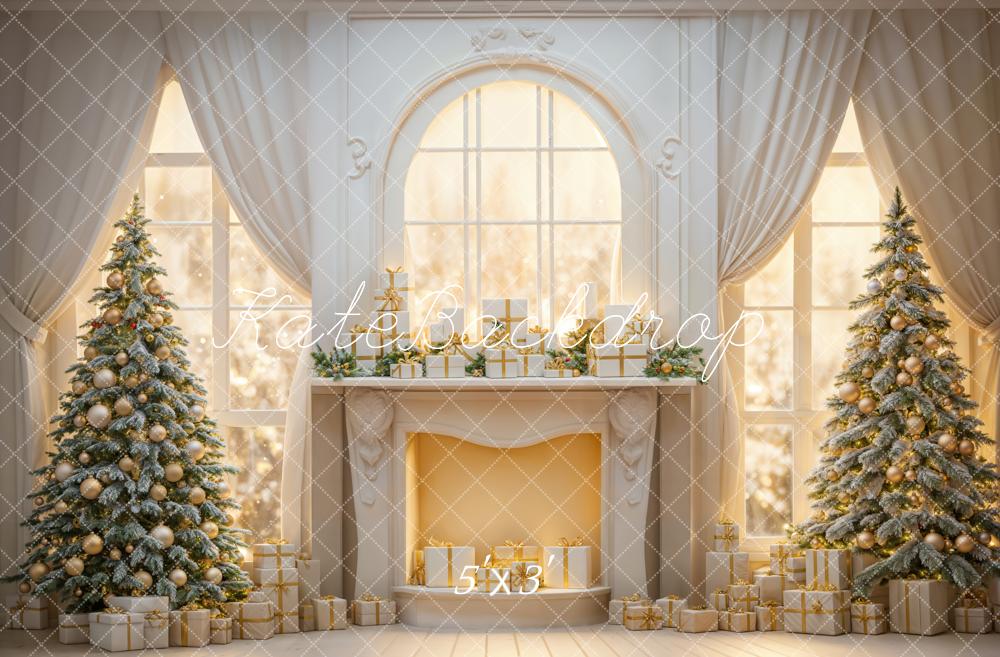 Kate Christmas White Retro Fireplace Backdrop Designed by Emetselch