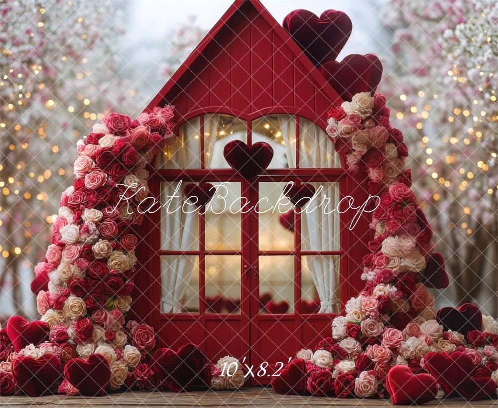 Valentine Floral Green House Heart Foto Achtergrond Designed by Mini MakeBelieve