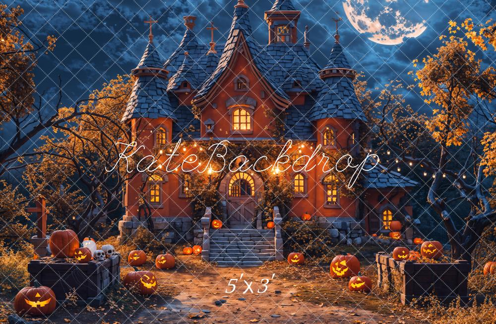 Kate Halloween Night Forest Pumpkin Castle Backdrop Designed by Chain Photography