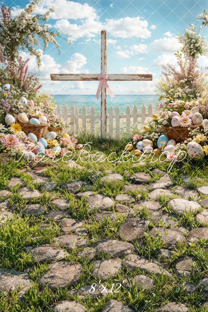 Fondo de Huevos Cruz Florales de Pascua Diseñado por Emetselch