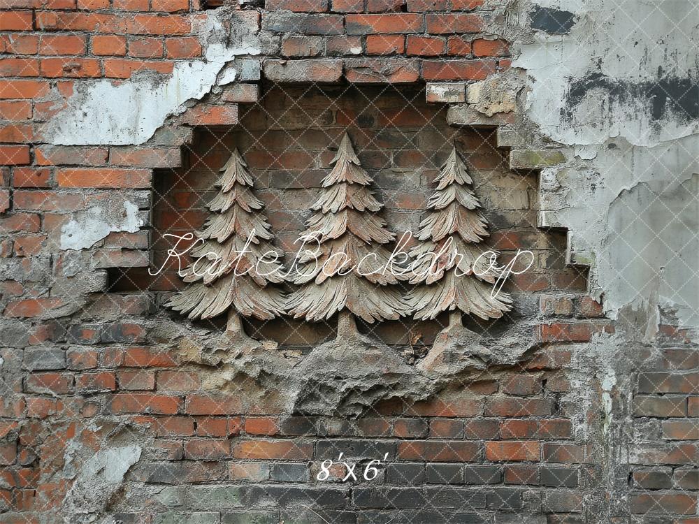 Kate Christmas Carved Trees in Brick Wall Backdrop Designed by Megan Leigh Photography