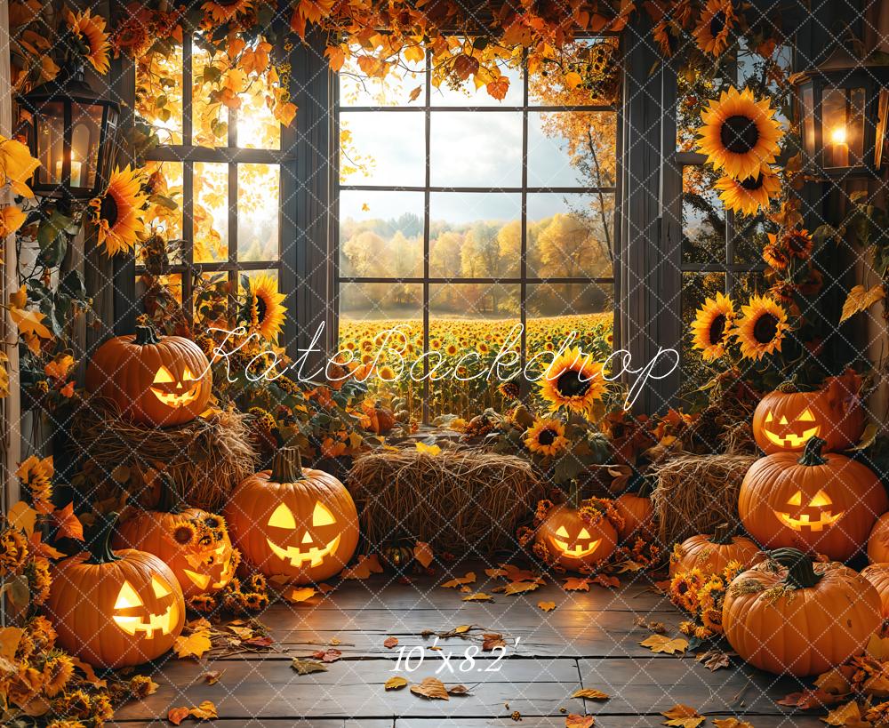 Kate Halloween Sunflowers Pumpkin Window Backdrop Designed by Emetselch