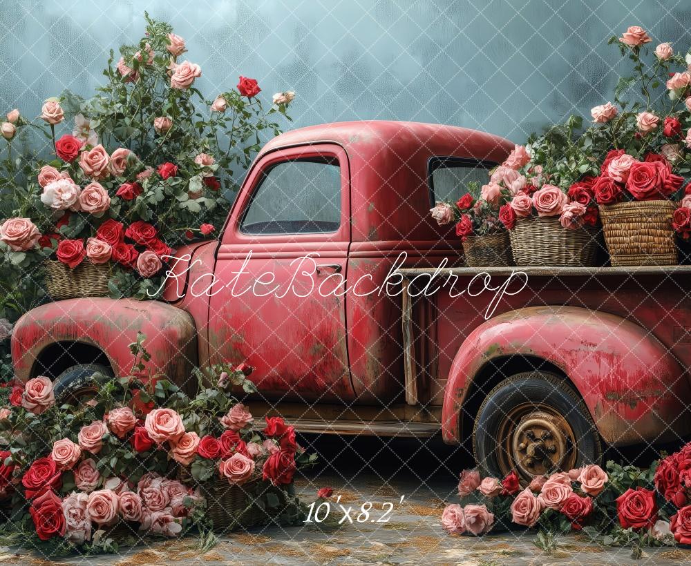 Kate Valentine Vintage Truck Roses Backdrop Designed by Patty Roberts