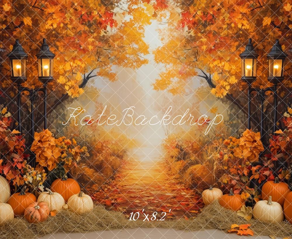 Kate Fall Leaves Pumpkin Pathway Lamp Post Backdrop Designed by Patty Roberts