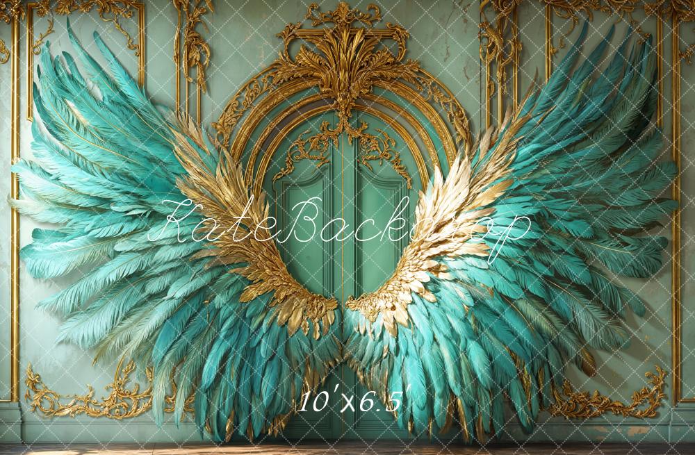 Kate Elegant Vintage Turquoise Feather Wings Backdrop Designed by Emetselch