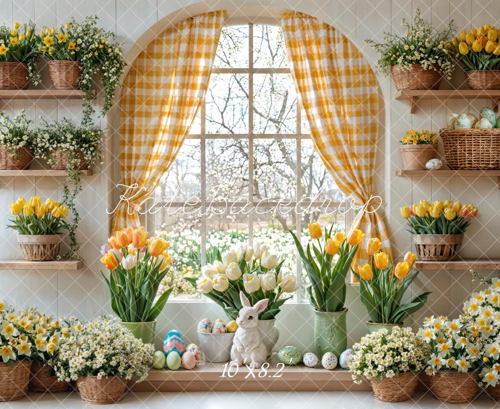 Kate Easter Bunny Floral Window Curtain Backdrop Designed by Emetselch