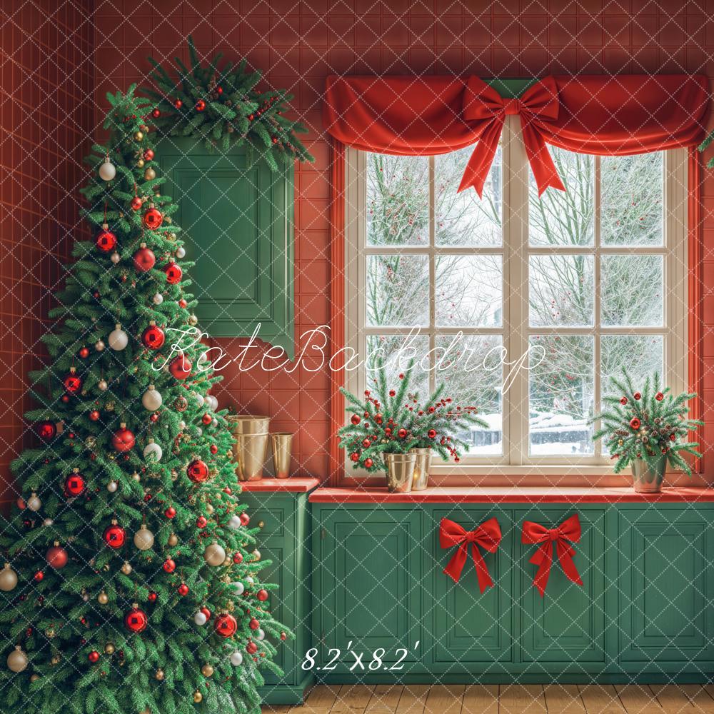 Kate Christmas Tree Kitchen Green Cabinets Red Wall Backdrop Designed by Emetselch