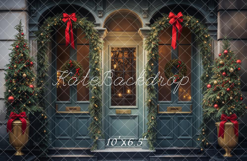 Kate Christmas Vintage Blue Arched Window Store Backdrop Designed by Emetselch