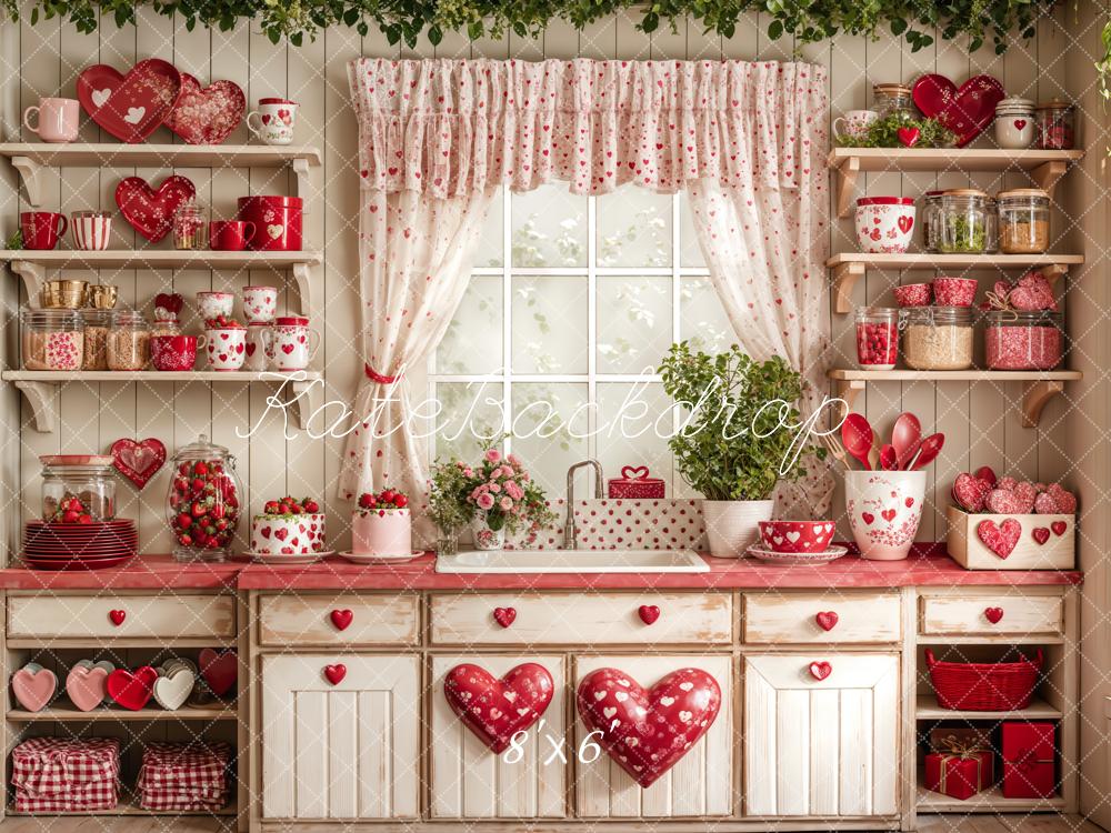 Kate Valentine's Day Kitchen Red Heart Plates Backdrop Designed by Emetselch