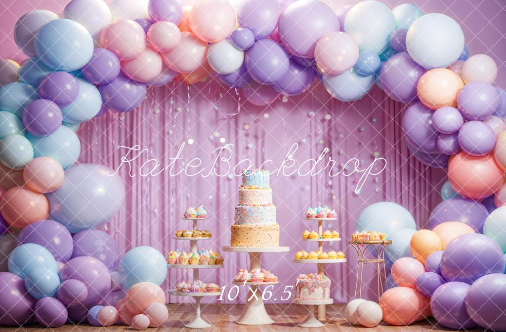 Kate Birthday Cake Smash Colorful Balloon Arch Backdrop Designed by Emetselch