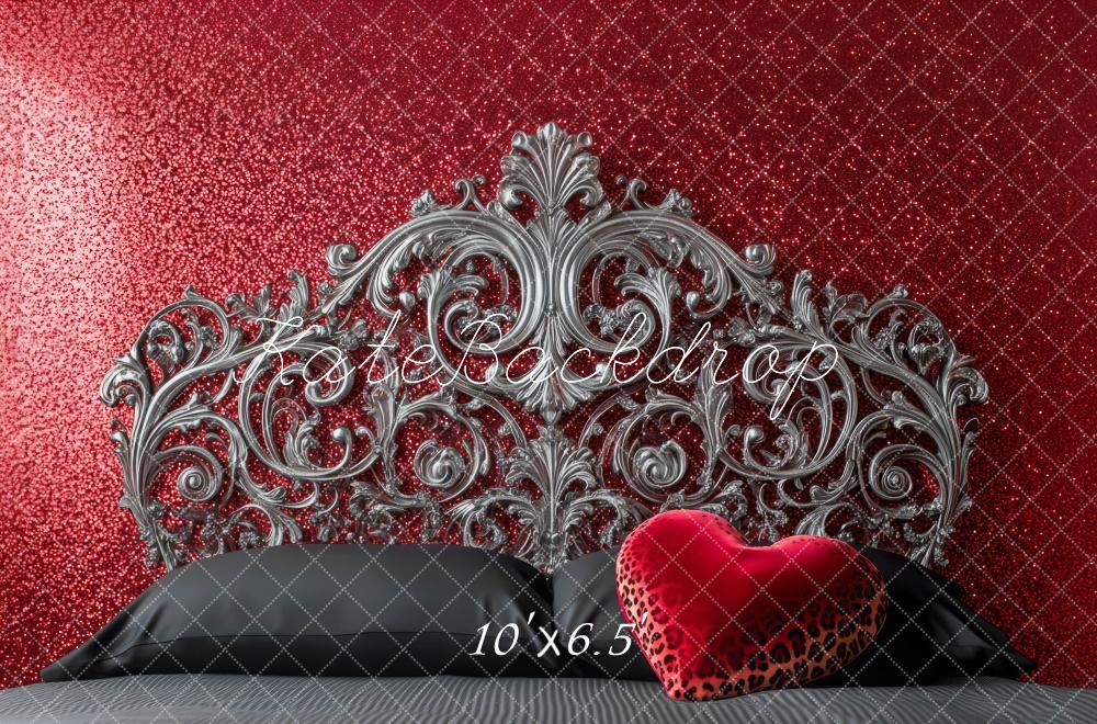 Kate Valentine Headboard Red Glitter Ornate Backdrop Designed by Mini MakeBelieve