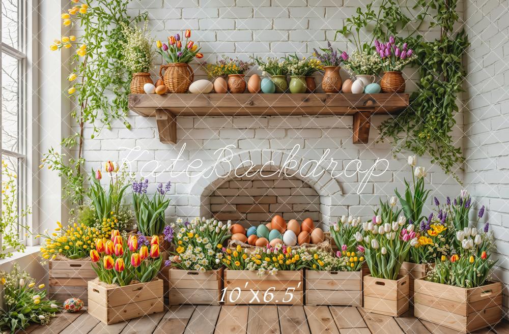 Fondo de Cajas de Madera con Huevos Florales de Pascua Diseñado por Emetselch