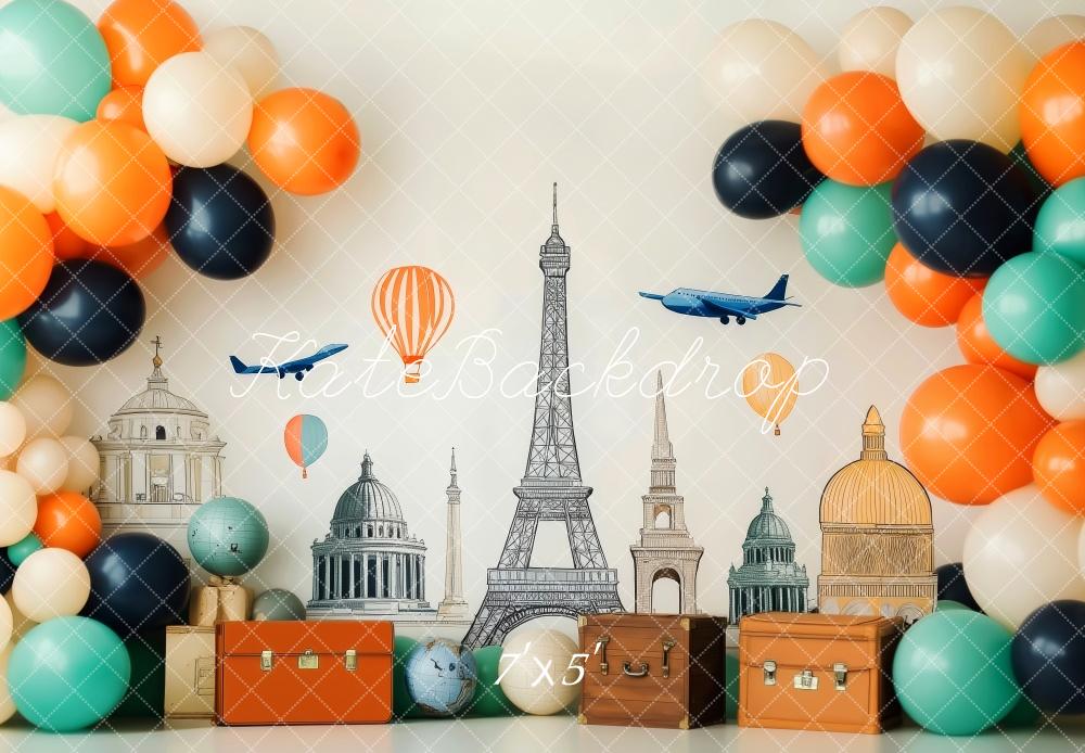 Kate Travel Around the World Balloons Globes Backdrop Designed by Patty Roberts