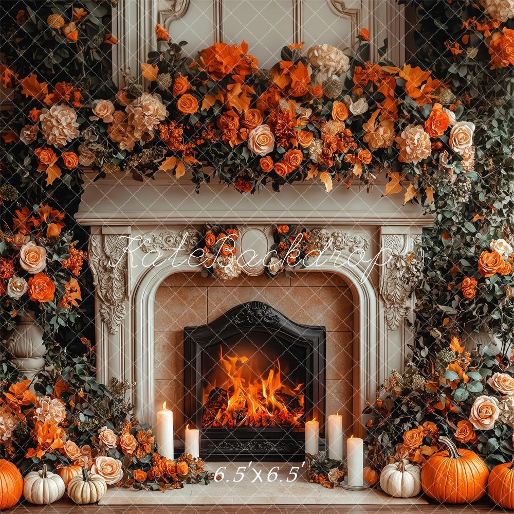 Kate Fall Fireplace Pumpkin Floral Backdrop Designed by Patty Roberts