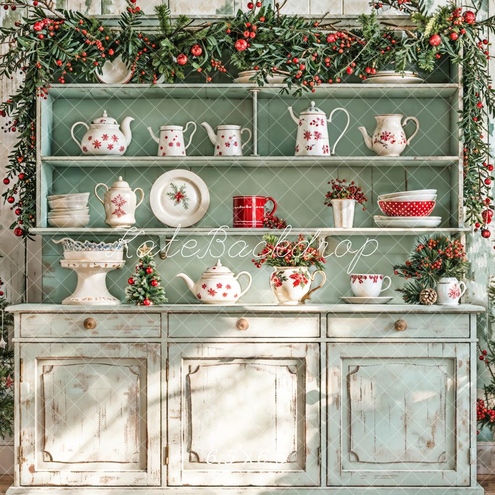 Kate Christmas Kitchen Sunshine Green Cabinets Backdrop Designed by Emetselch