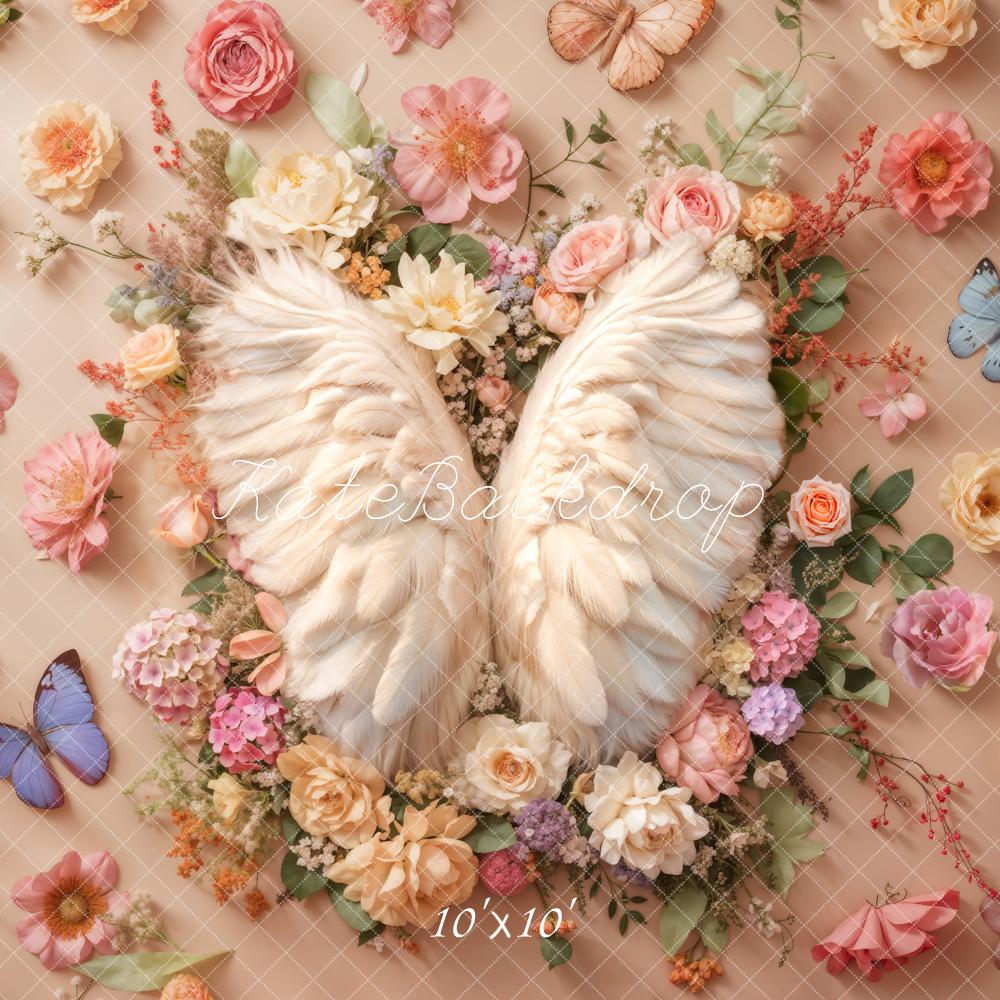 Kate Newborn Angel Wings Floral Floor Backdrop Designed by Emetselch