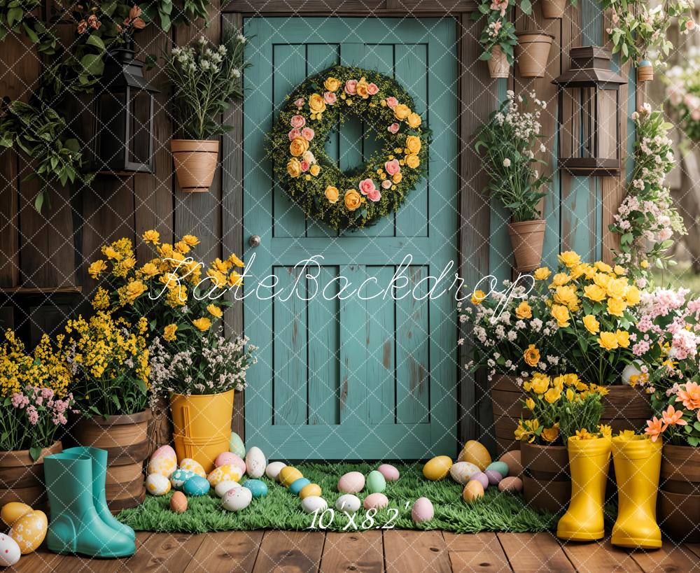 Corona Floral de Pascua para Puerta Wellies Fondo Diseñado por Emetselch