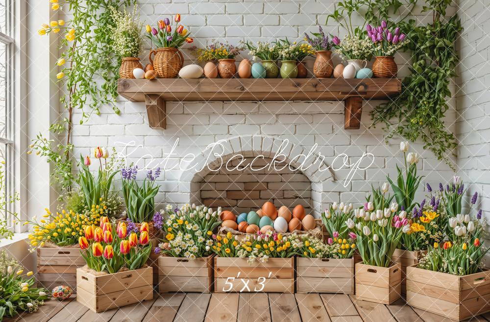 Fondo de Cajas de Madera con Huevos Florales de Pascua Diseñado por Emetselch