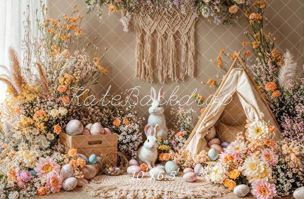 Kate Easter Bunny Boho Floral Eggs Backdrop Designed by Emetselch