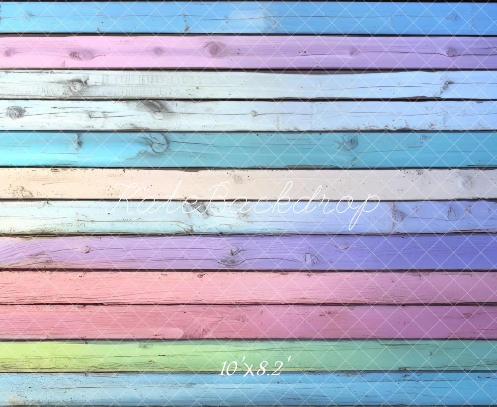 Kate Colorful Pastel Wooden Plank Floor Backdrop Designed by Mini MakeBelieve