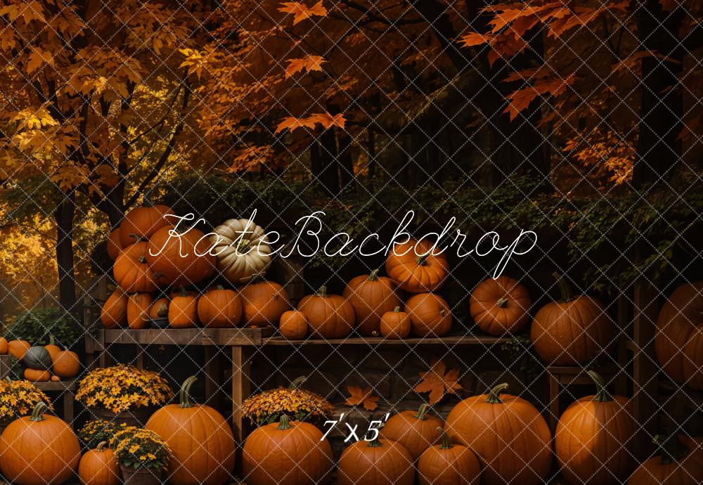 Fall Pumpkin Shelf Maple Tree Foto Achtergrond Designed by Emetselch