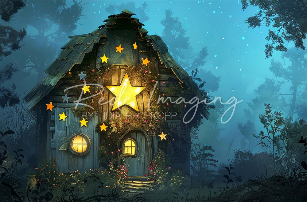 Kate Dreamy Forest Enchanted Star Wooden Hut Backdrop Designed by Lidia Redekopp