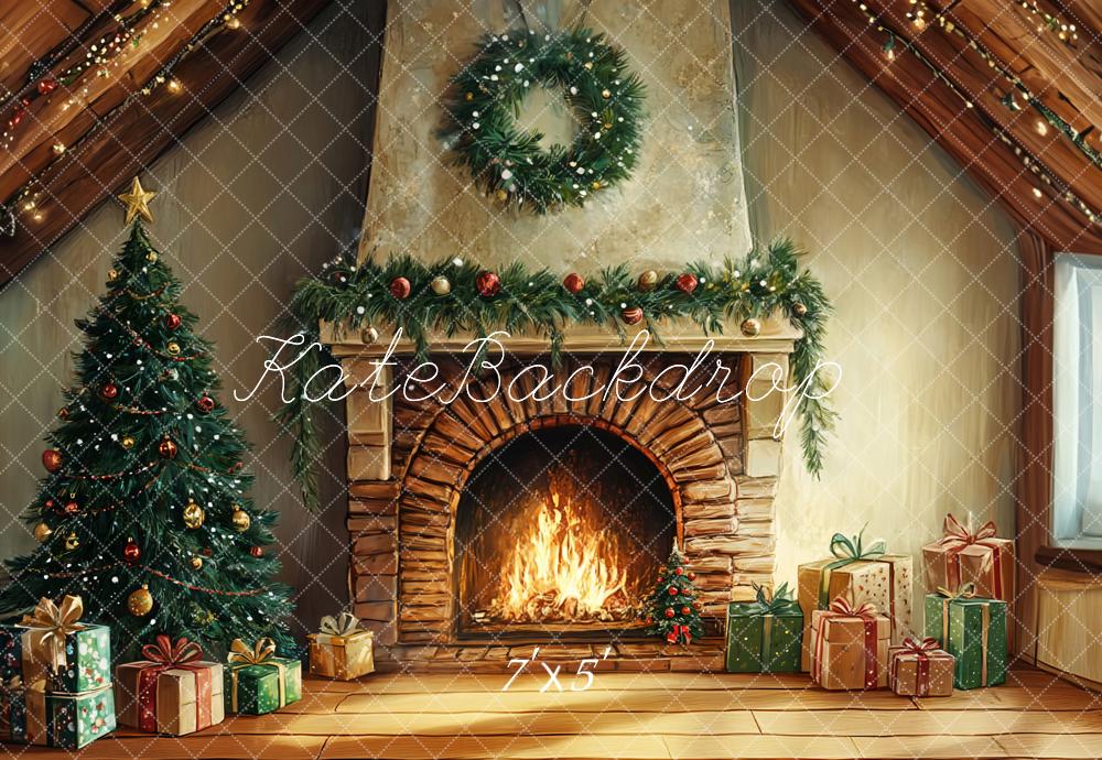 Kate Christmas Tree Fireplace Gift Box Backdrop Designed by GQ