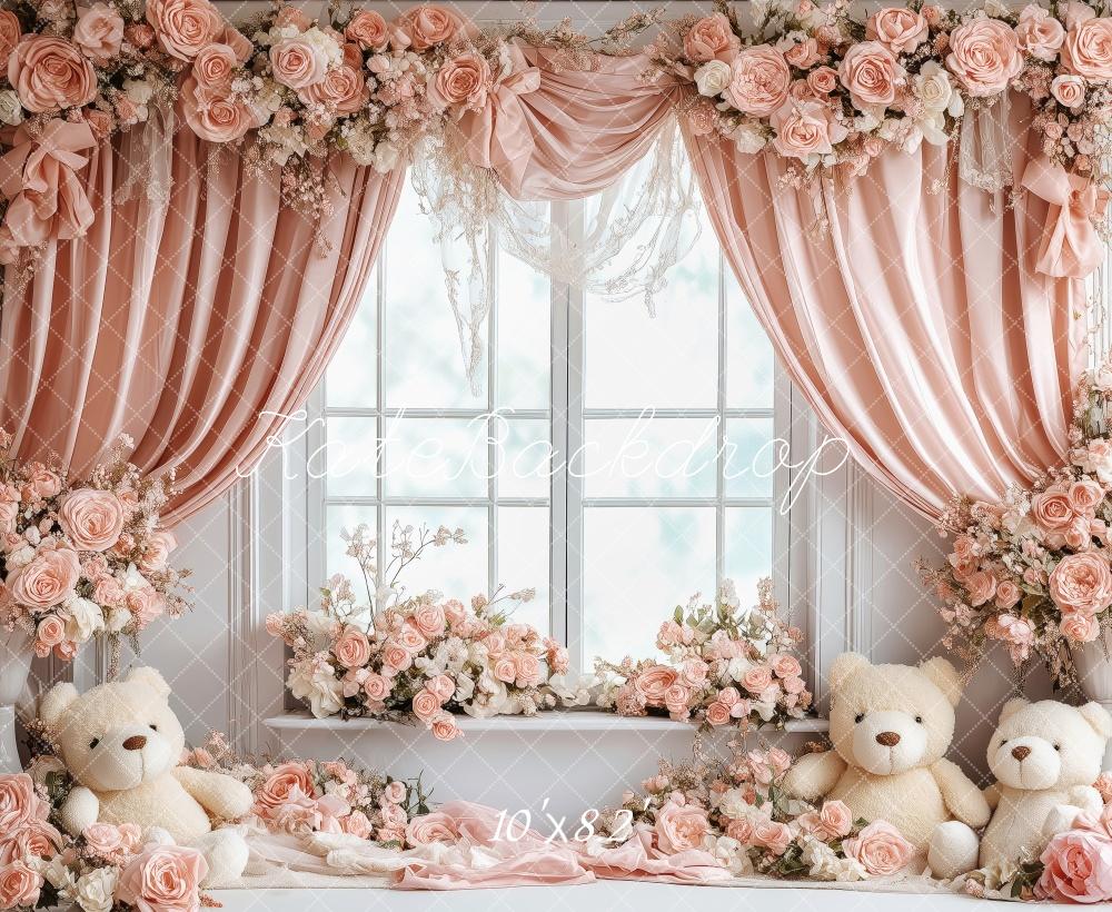 Kate Valentine Floral Nursery Bear Window Backdrop Designed by Patty Roberts