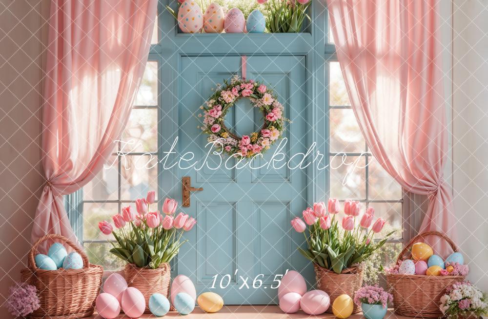 Kate Easter Tulips Eggs Door Pink Backdrop Designed by Emetselch