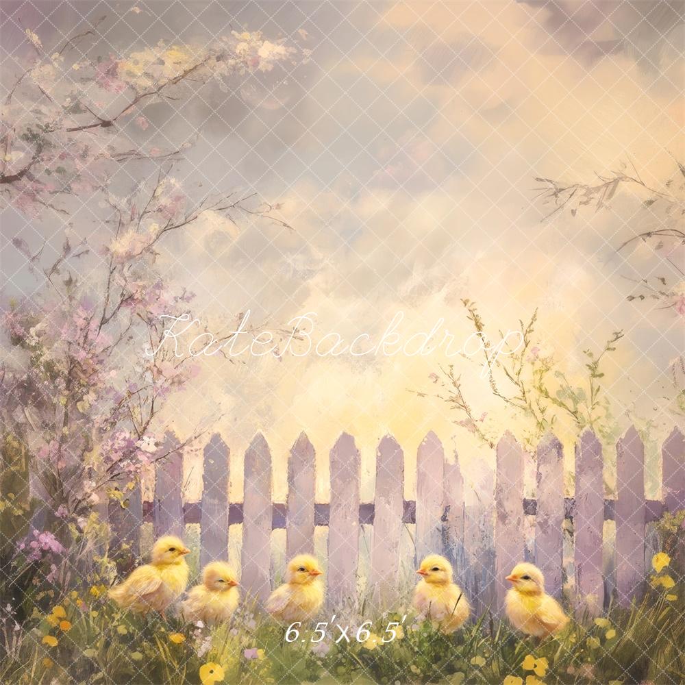 Easter Spring Chicks Fence Foto Achtergrond Designed by Lidia Redekopp