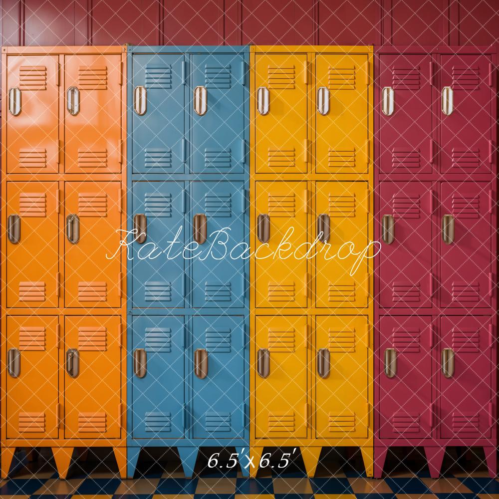 Kate Back to School Colorful Retro Locker Backdrop Designed by Emetselch