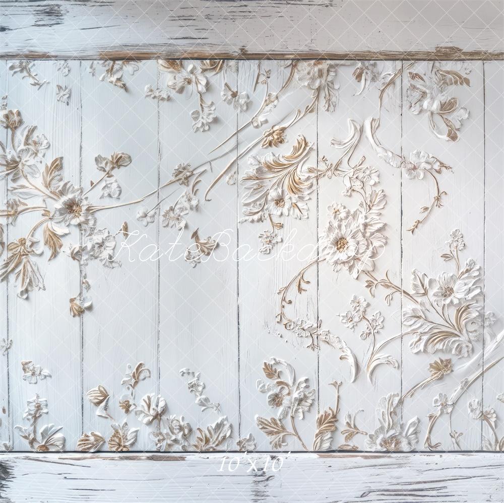 Kate Vintage Floral White Wooden Floor Backdrop Designed by Mini MakeBelieve