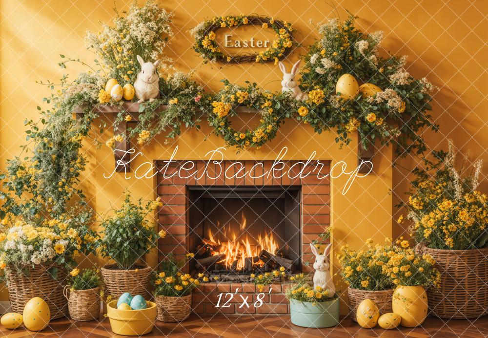 Kate Easter Floral Yellow Fireplace Eggs Backdrop Designed by Emetselch