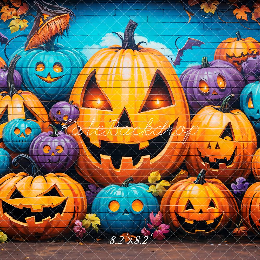 Halloween Graffiti Wall Lanterni di zucca Sfondo Designed by Emetselch