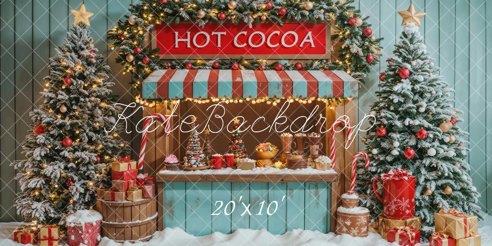 Kate Christmas Tree Hot Cocoa Stand Blue Backdrop Designed by Emetselch