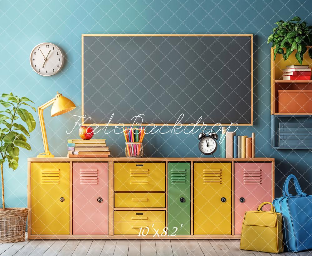 Kate Back to School Colorful Lockers Chalkboard Backdrop Designed by Emetselch