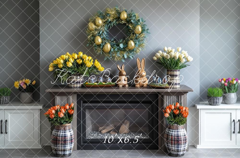 Kate Easter Bunny Wreath Fireplace Backdrop Designed by Mini MakeBelieve