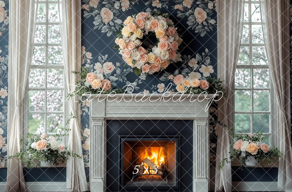 Kate Spring Floral Fireplace Window Backdrop Designed by Mini MakeBelieve