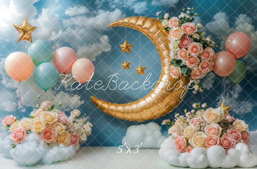 Kate Moon Stars Balloons Floral Sky Backdrop Designed by Emetselch