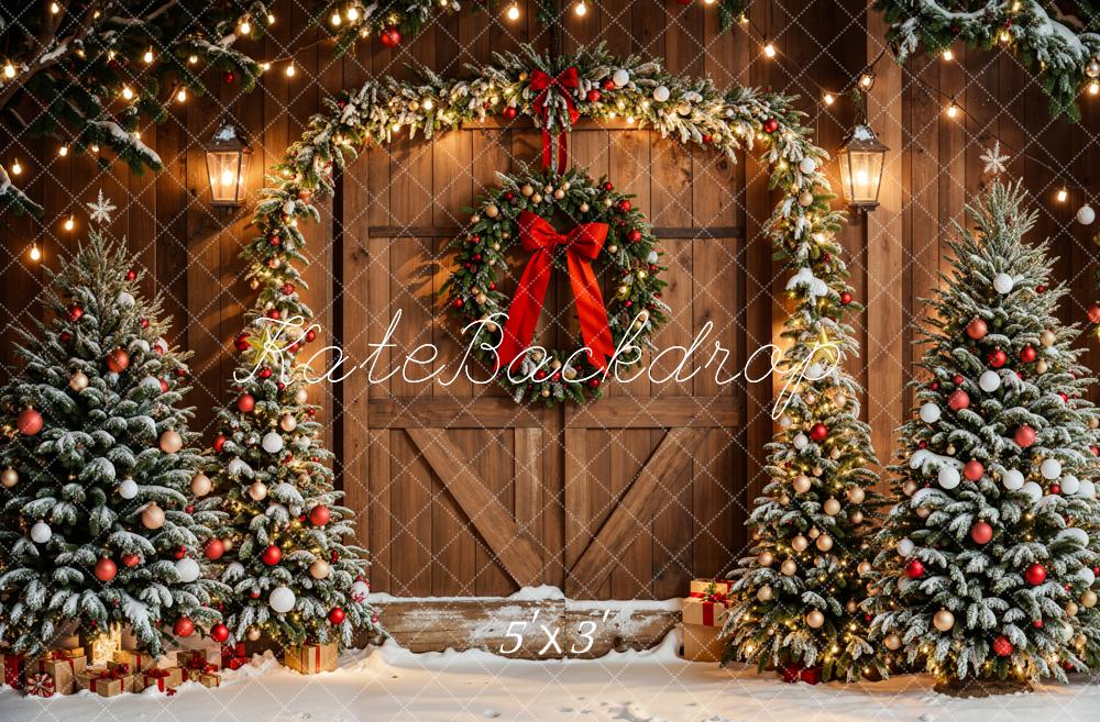 Arco de Corona de Árboles de Navidad Wood Door Backdrop Designed by Emetselch